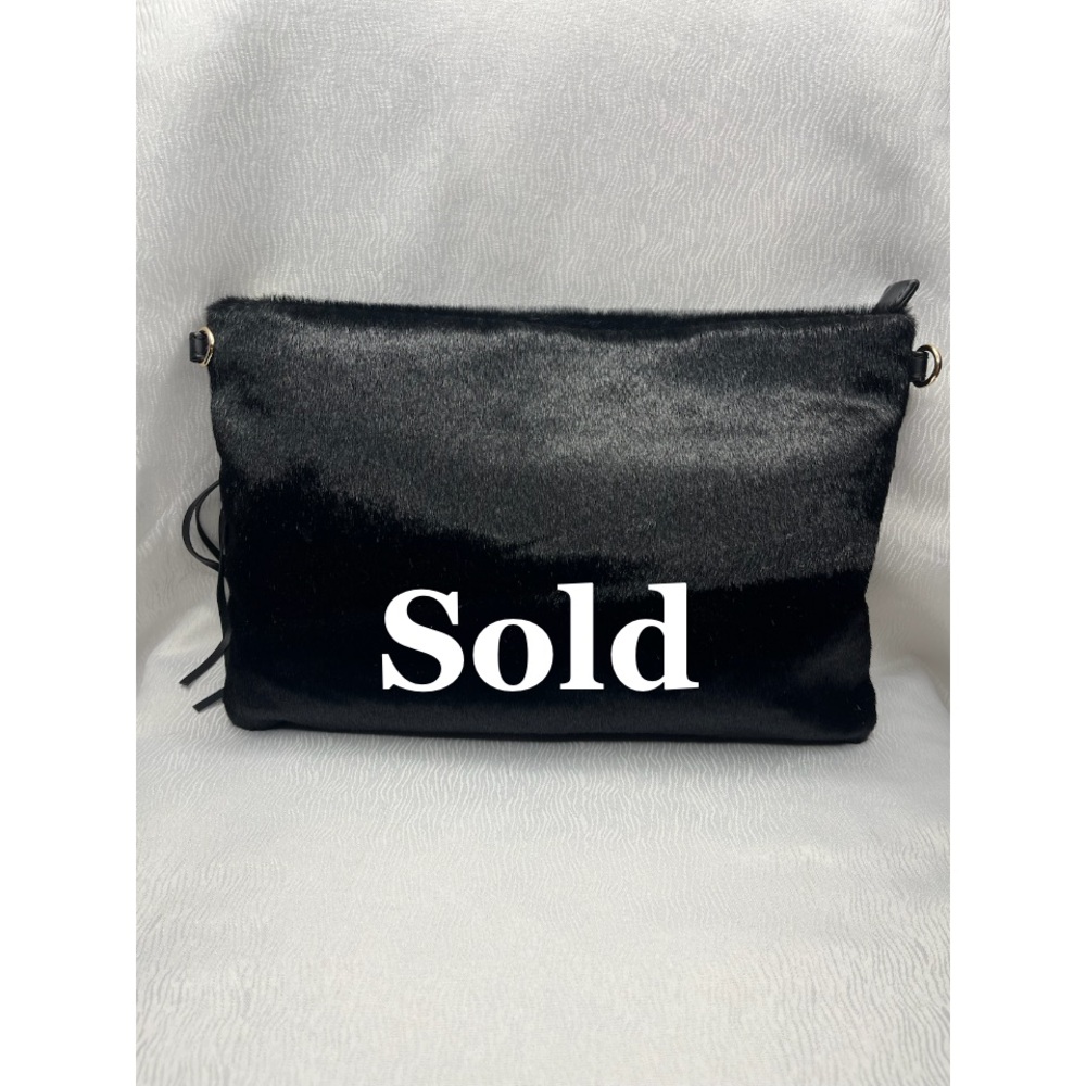 NWT Sleek Black Faux Fur Clutch with Tassel and Finish